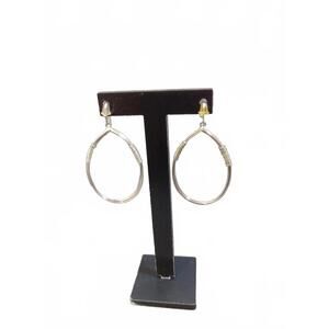 Teardrop Wire Wrapped Hoop Earrings Silver Tone Fishhook Backing Oval Shape